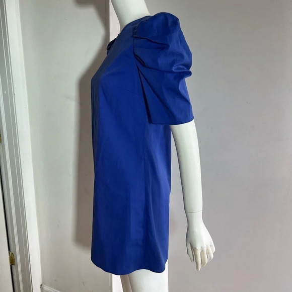 Cinq A Sept Dress Erin Puff Sleeve Mini Crew Neck Bright Cotton Blend Blue Sz 0 - Picture 3 of 10
